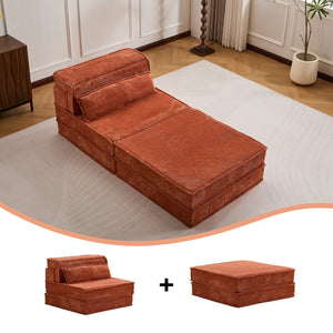 English Elm Compression Modular Floor Sofa Bed – Versatile, Cozy, No Assembly Required With Pillow & Ottoman, Orange W3723S00042