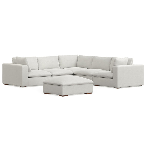 English Elm Jasmine Cloud Grey Corner Sectional Sofa & Ottoman — Handcrafted Performance Fabric, Reversible Cushions (96) B136P199246