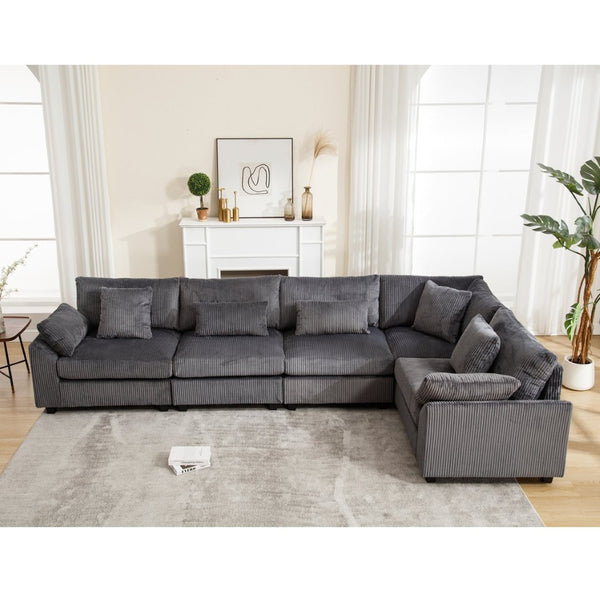 English Elm Oversized Modular Sectional Sofa Set - Corduroy Deep Seat Comfort For 5 W2325S00018-GIGA