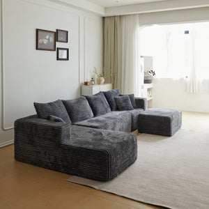 English Elm 133.86" Cloud Modular U-shaped Sectional Ribbed Corded Fabric Deep Seat Living Room Sofa Gray W668S00011