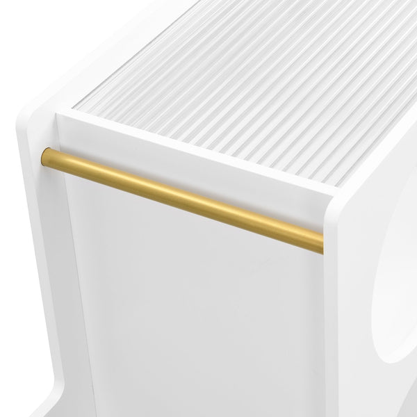 English Elm ON-TREND Mobile End Table with Locking Wheels, Fluted Tempered Glass Top, Gold Rod Accent, Sleek Storage Design White N721P179241K