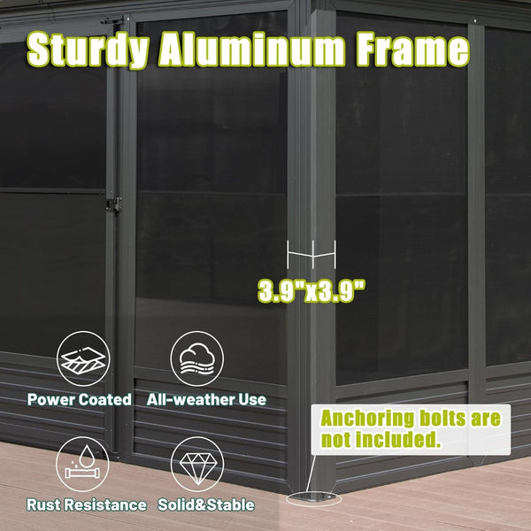 English Elm 11.2x14.6ft Aluminum Solarium Hardtop Gazebo with Steel Roof and Sliding Door W1859P276734