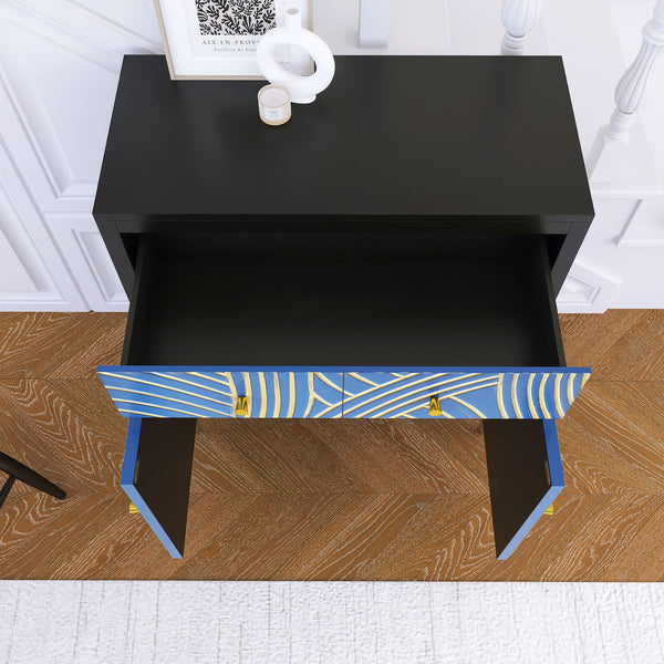 English Elm Accent Modern Storage Cabinet with 2 Doors, 1 Drawer, Adjustable Shelf, MDF Black/Blue Finish — Versatile Decor Organizer W716P197967