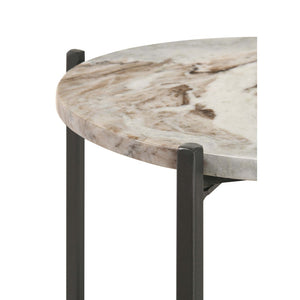 English Elm Bleskin Round Marble Top Side Table with Mango Wood Shelf and Gunmetal X Base B062P447941