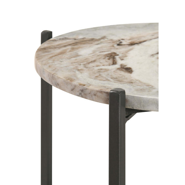 English Elm Bleskin Round Marble Top Side Table with Mango Wood Shelf and Gunmetal X Base B062P447941
