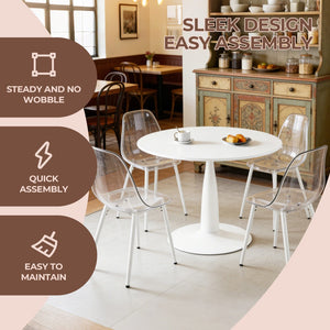 English Elm Round Tulip Pedestal Dining Table Golden Metal Base Modern Bistro for Apartments W3766P456439