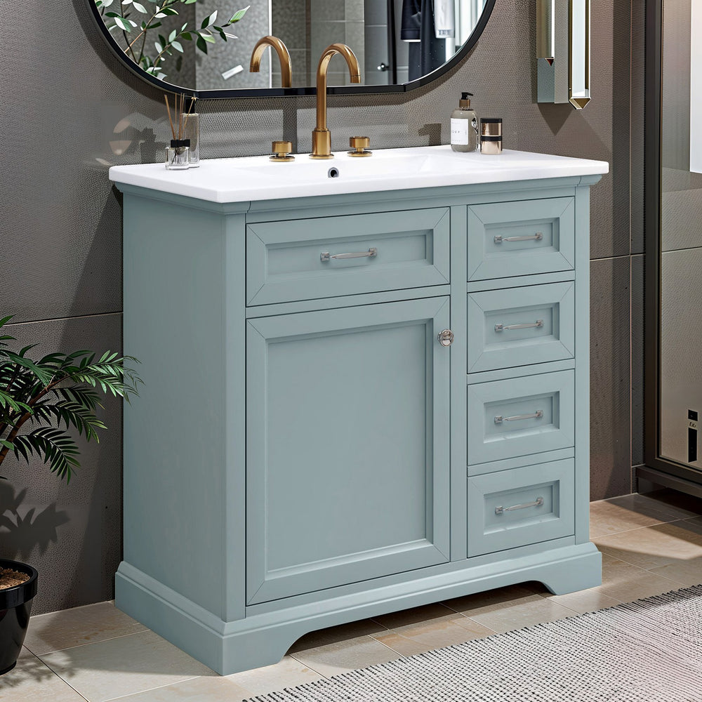 English Elm 36" Modern Grey Bathroom Vanity with Ceramic Undermount Sink, Soft-Close, Tip-Out Drawers & Storage Excellence W2896P318471