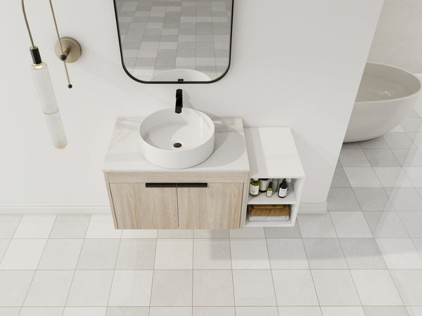 English Elm 42" Modern Floating Bathroom Vanity With Ceramic Sink, Soft-Close Doors & Stylish Storage Solutions P1 W999S00292-GIGA