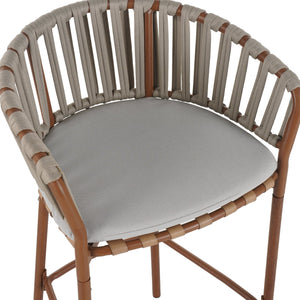 English Elm Christopher Knight Home® - Lodi Teak Outdoor Metal Rope Barstools Set of 2 — Beige Weather-Resistant Fabric, Ergonomic Fan Back N775P268025T