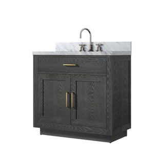 English Elm Black Oak Single-Sink Vanity With Carrara Marble Top & Chrome Faucet Set - Elegant Bathroom Upgrade B2731P260817
