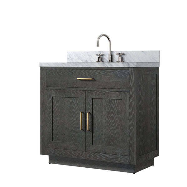 English Elm Black Oak Single-Sink Vanity With Carrara Marble Top & Chrome Faucet Set - Elegant Bathroom Upgrade B2731P260817