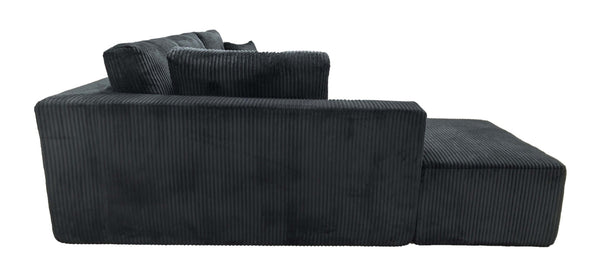 English Elm Full Corduroy Upholstered L-shaped Sectional with Moveable Ottoman Ready to Use Black B2748S00058