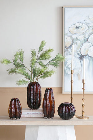 English Elm D6x11" Textured Cylindrical Glass Vase Amber Finish — Modern Art-Inspired Accent, Floral Display Ready W2078P357252