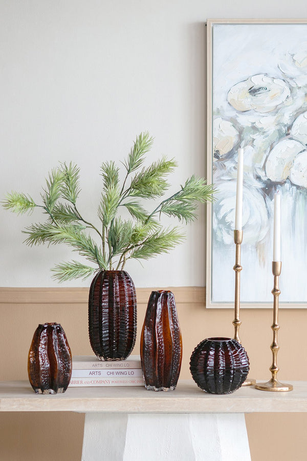 English Elm D6x11" Textured Cylindrical Glass Vase Amber Finish — Modern Art-Inspired Accent, Floral Display Ready W2078P357252