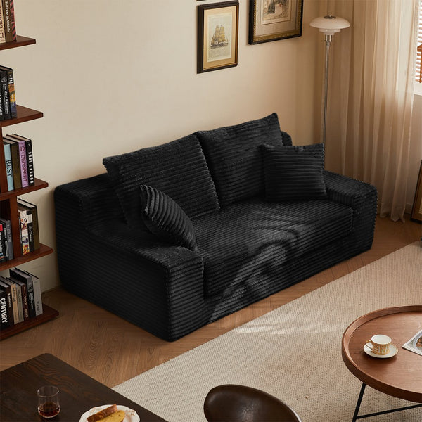 English Elm Modern Compressed Flannel Sofa Cover Set with Elastic Stretch, Plush Foam Support and Toss Pillows for Living Room Protection and Comfort Black W1765P332311