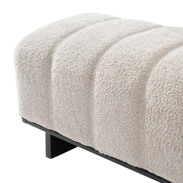 English Elm Indoor Channel Tufted Chenille Upholstered Bench Rubberwood Legs Entryway Dining N779P367309B