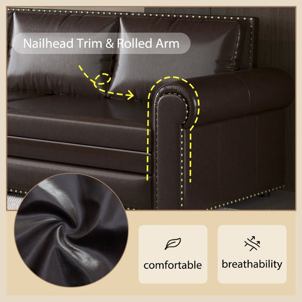 English Elm Chesterfield Velvet King Sleeper Sofa with Nailhead Trim and Rolled Arms for Living Room Dark Brown W1885S00360