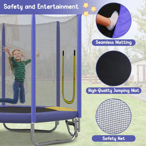 English Elm 7ft Hexagonal Kids Outdoor Trampoline with Enclosure Net Slide and Ladder Purple N739P272805A