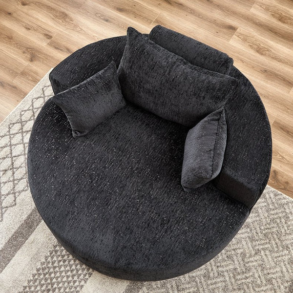 English Elm 55''L Chenille sponge single sofa sleeper chair — no assembly, ultra-soft chenille, plush backrest pillow comfort for living room relaxation Black W834P221028
