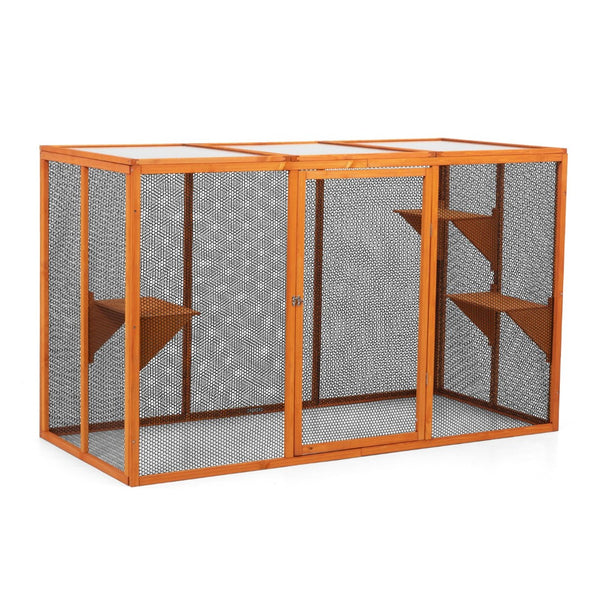 English Elm Detachable Cat Enclosure with Waterproof Roof Three Climb Platforms Patio Ready W2181P181958