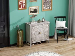 English Elm 2 Door Cabinet with Gold Pattern Handles, Anti-Dump Safety, Non-Slip Feet, Stylish Bedroom Accent (36.23x17.92x10.44) W688P143784