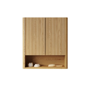 English Elm ZULA Solid Wood Door Over-The-Toilet Cabinet with Soft-Close Doors, Striped Curved Design, 32.7" Golden Oak W2615P380436