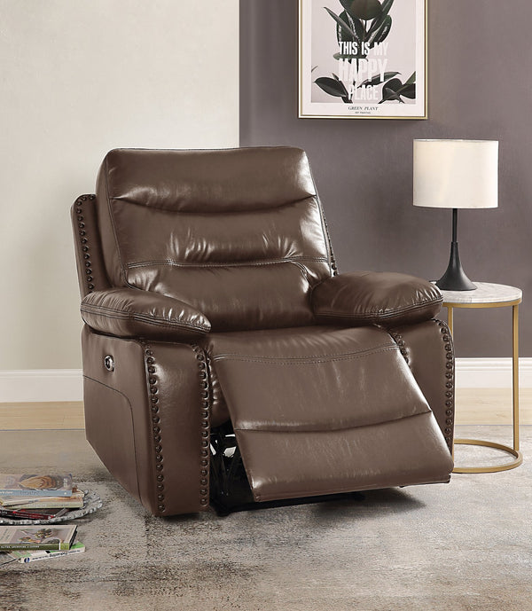 English Elm Aashi Brown Leather-GEL Match Recliner Chair with Power Lift, Tufted Pillow Arms & Pocket Coil Support B2726P253074