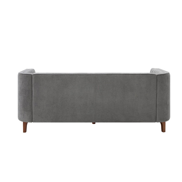 English Elm Modern Chenille Three Seater Sofa with Channel Tufted Back and Birch Wood Legs Grey N763S000100E