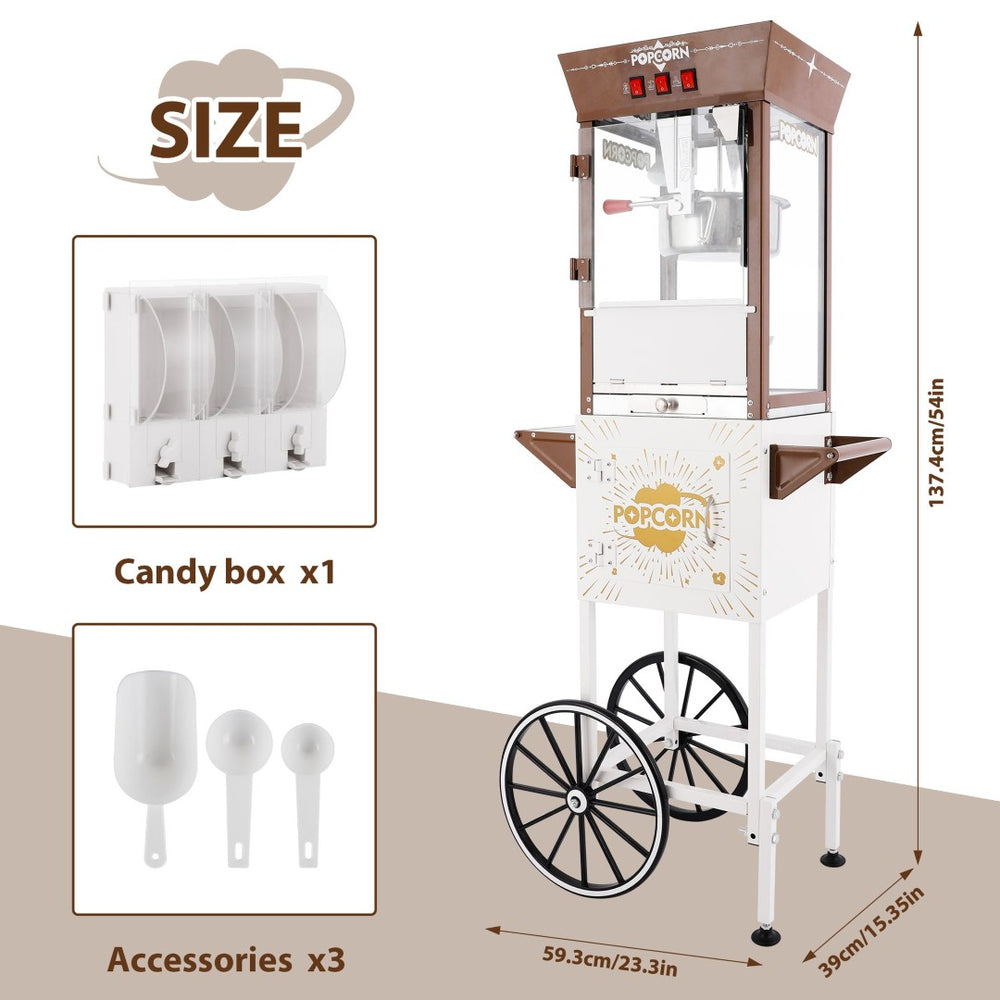 English Elm 12oz Retro Cart Popcorn Machine with Three Candy Dispensers for Parties W2841P392619