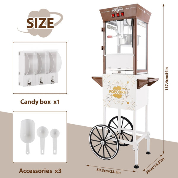 English Elm 12oz Retro Cart Popcorn Machine with Three Candy Dispensers for Parties W2841P392619