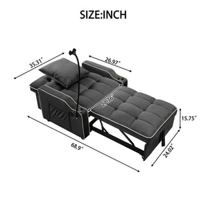 English Elm Convertible Single Chair Bed with Foldable Computer Desk, USB Charging, 3-in-1 Recliner to Bed Comfort Black W2941P325521