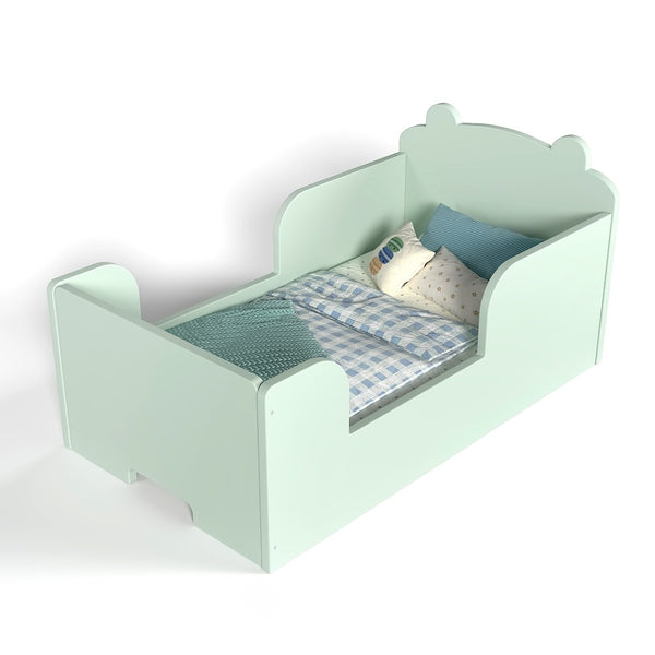 English Elm Toddler Bear Shaped Pine Floor Bed Low Profile Frame Safe Rounded Edges Kids Room Green W1580P373256