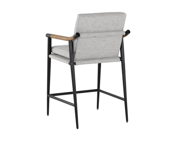 Sunpan Meadow Counter Stool - Timeless Design with Stain-Resistant Fabric and Solid Oak Wood Armrests Vault Fog