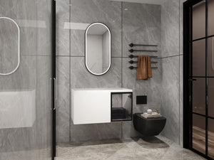 English Elm 36" Floating Bathroom Vanity Glossy White Frosted Glass Soft Close Plywood Cabinet W999P387170