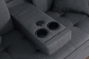 English Elm Cody 70"W Dark Gray Linen Convertible Sleeper Loveseat With Console, Usb Ports, And Storage Pockets B061S00835