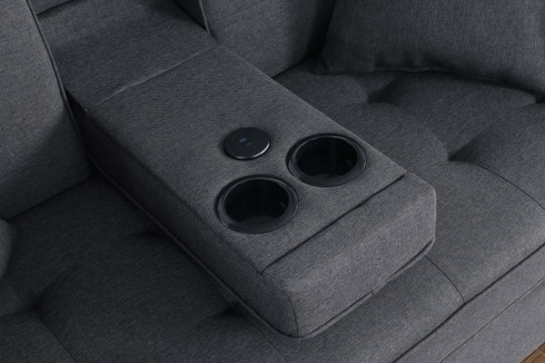 English Elm Cody 70"W Dark Gray Linen Convertible Sleeper Loveseat With Console, Usb Ports, And Storage Pockets B061S00835