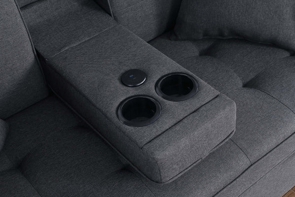 English Elm Cody Woven Fabric Sleeper Loveseat with Charging Console and Pocket Coil Support B061S00957