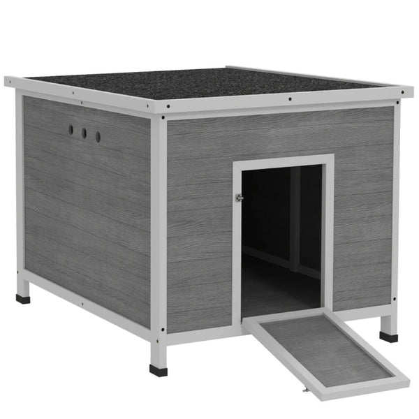 English Elm Wooden Fir Duck House with Ramp Door Asphalt Roof Vented Raised Floor Outdoor Coop T3971P407849