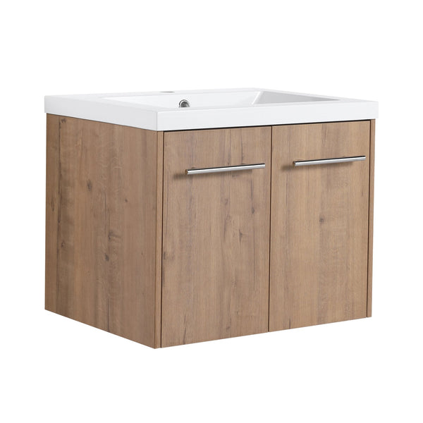 English Elm 24 Inch Floating Bathroom Vanity with Resin Sink, Soft-Close Doors, Wall-Mounted Storage, Modern Compact Design W999P188185