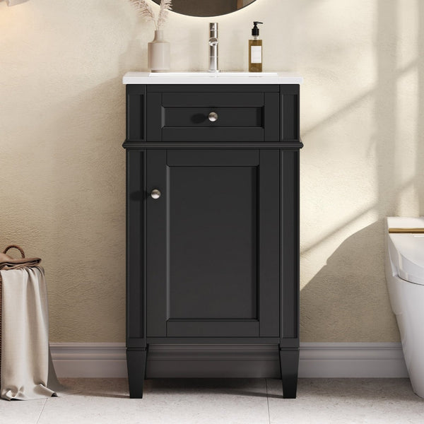 English Elm 18-inch French Style Freestanding Bathroom Vanity with Ceramic Sink Soft Close Storage Black N710P411340B