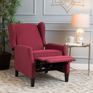 English Elm Christopher Knight Home® - Pushback Recliner Chair with Nailhead Trim and Wingback Design, Plush Fabric Comfort for Living Rooms Red 60760.00DRED