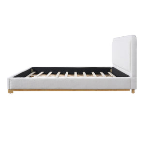 English Elm Christopher Knight Home® - King Size Bed Frame – Elegant Boucle Upholstered Headboard, Solid Wood Base, Easy Assembly, White Finish N757K327027W
