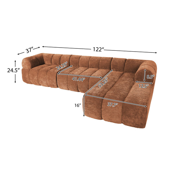 English Elm Christopher Knight Home® - 122" Modern L-Shaped Sectional Sofa with High-Resilience Foam, Low-Profile Design, Stain-Resistant Fabric Comfort Orange N767P277694G