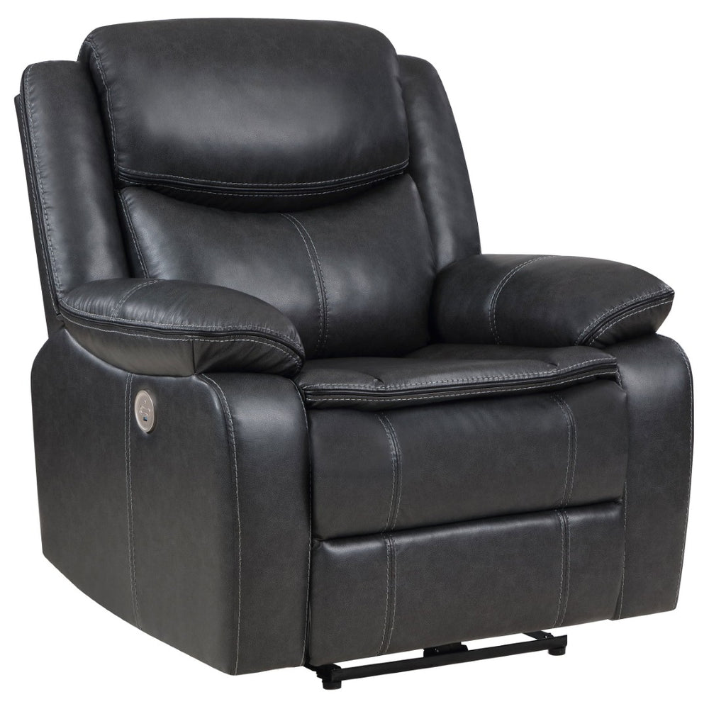 English Elm Salerno Faux Leather Power Recliner Club Chair with Usb Port and Accent Stitching Dark Grey B062P451790