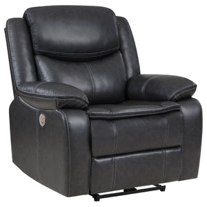 English Elm Salerno Faux Leather Power Recliner Club Chair with Usb Port and Accent Stitching Dark Grey B062P451790