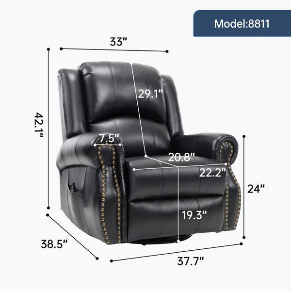 English Elm Heat Massage Rocker Swivel Recliner Chair with Lumbar Relief Nodes for Living Room Black W3224S00032