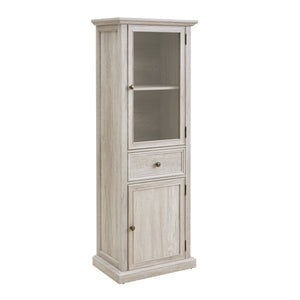 English Elm Modern Glass Storage Cabinet with Drawer & Shelves — Tall Curio Sideboard for Living, Dining, Office Elegance White W1758P294625