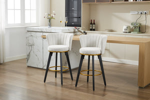 English Elm Counter Mid-Century Swivel Bar Stools Set of 2 — 360° Upholstered Seats, Metal Legs, Padded Comfort, Gold Accents Beige W2725P252443