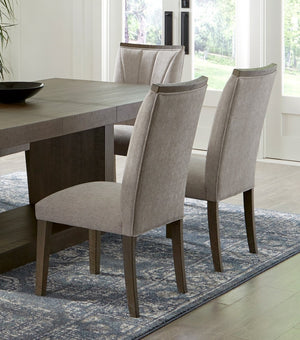 English Elm Contemporary Acacia Veneer Extendable Dining Set with Six Upholstered Gray Fabric Chairs B011S01603