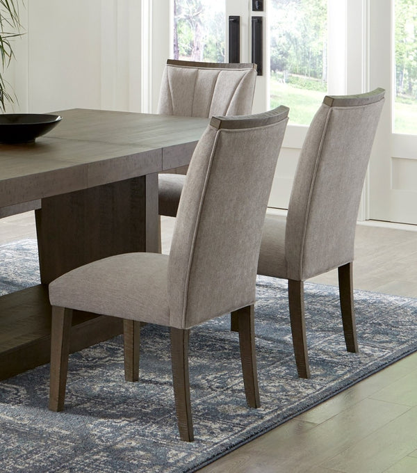 English Elm Contemporary Acacia Veneer Extendable Dining Set with Six Upholstered Gray Fabric Chairs B011S01603